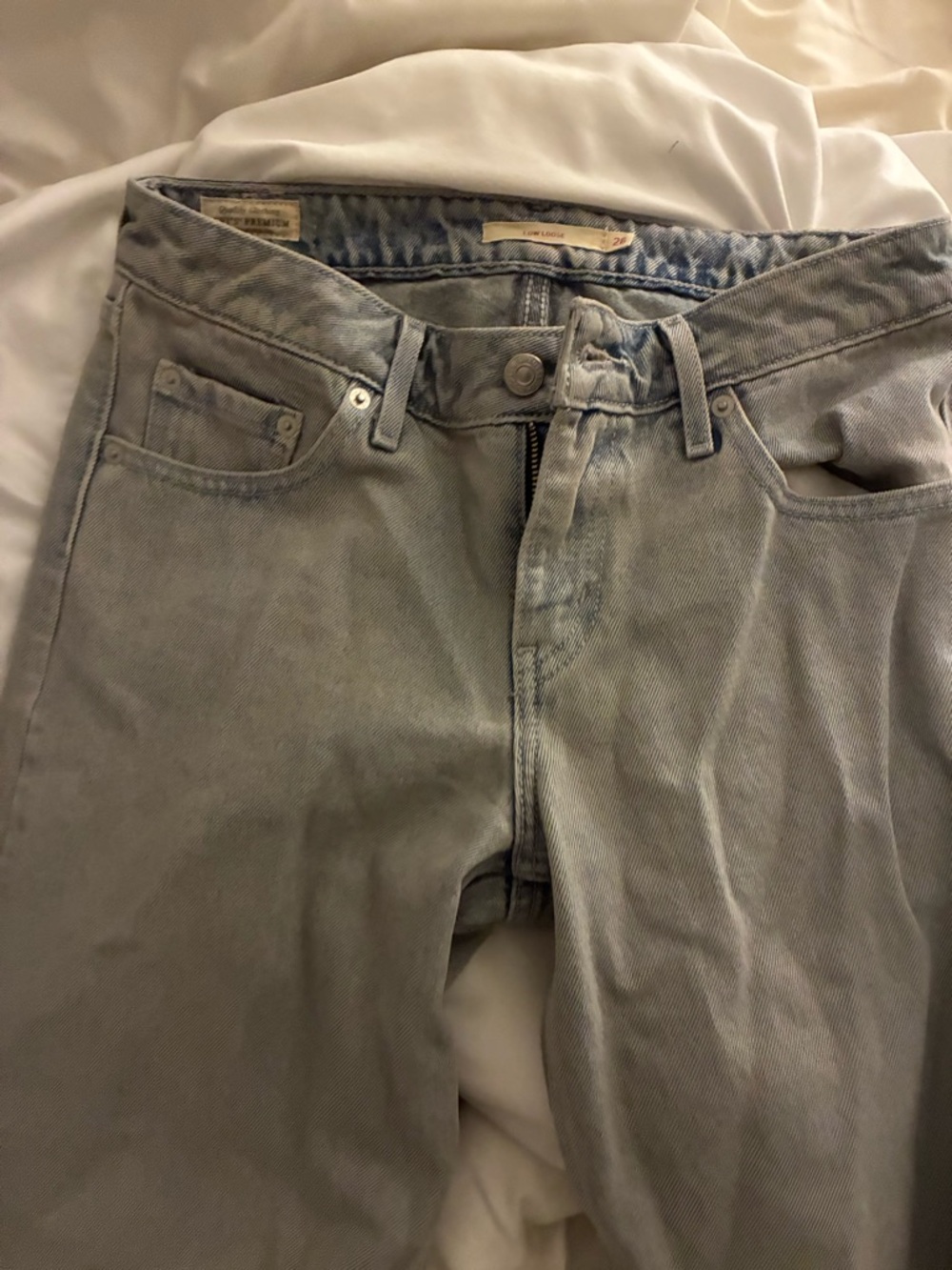 Womens Low Loose Light Gray Jeans - low rise baggy Fit